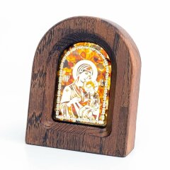 Маленькая икона «Божья Матерь» из дуба и янтаря