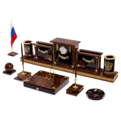 Настольный набор органайзер «Королевский» из камня обсидиан