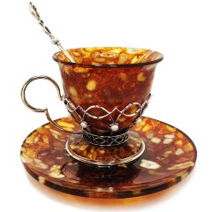 Кофейная пара из янтаря «Ажурная» в подарок девушке