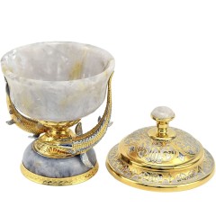 Икорница из горного хрусталя «Осетры» с фигурками царской рыбы в подарок на день рождения