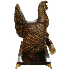 Подарочный нож «Глухарь» с резной фигурой на подставке из яшмы