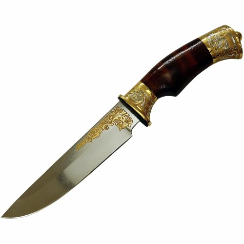 Подарочный нож «Глухарь» с резной фигурой на подставке из яшмы