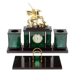 Настольный набор с часами «Георгий Победоносец» из малахита
