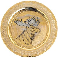 Декоративная тарелка «Лось» с позолотой в деревянном футляре