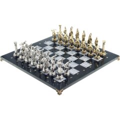 Сувенирные шахматы «Олимпийские игры» с бронзовыми фигурами на каменной доске (змеевик, мрамор)
