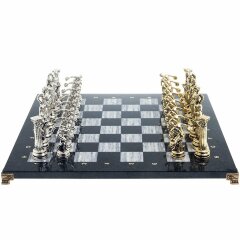 Сувенирные шахматы «Олимпийские игры» с бронзовыми фигурами на каменной доске (змеевик, мрамор)