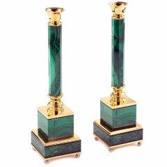 Каминные часы с подсвечниками «Уралочка» из малахита с позолоченным декором