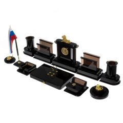 Настольный набор органайзер «Лев» из камня чёрный обсидиан