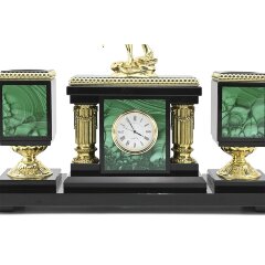 Настольный набор с часами «Фемида» на камне малахит