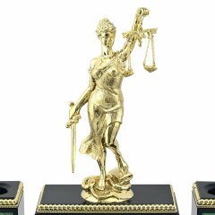 Настольный набор с часами «Фемида» на камне малахит