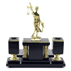 Настольный набор с часами «Фемида» на камне малахит