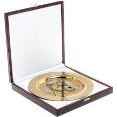 Декоративная тарелка «Волк» с позолотой в деревянном футляре