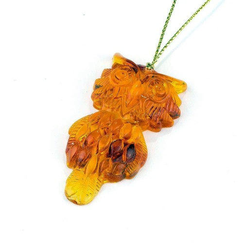 Ёлочная игрушка «Сова» из янтаря для украшения Новогодней ёлки