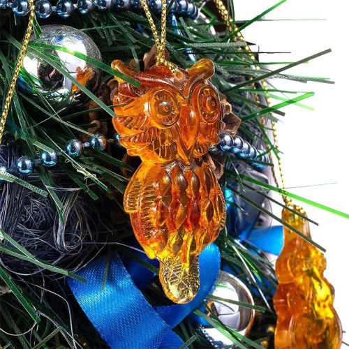 Ёлочная игрушка «Сова» из янтаря для украшения Новогодней ёлки