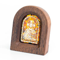 Маленькая икона «Господь Вседержитель» из дуба и янтаря