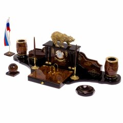 Настольный набор органайзер «Медведь» из камня обсидиан