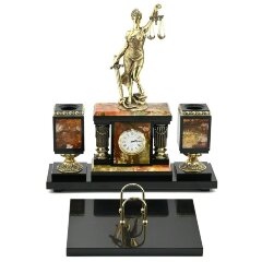 Настольный набор с часами «Фемида» на камне яшма в подарок судье