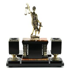 Настольный набор с часами «Фемида» на камне яшма в подарок судье