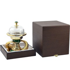 Большая икорница «Два Осетра» на подставке из камня малахит с фигурками царской рыбы