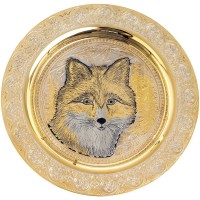 Декоративная тарелка «Лиса» с позолотой в деревянном футляре