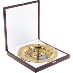 Декоративная тарелка «Лиса» с позолотой в деревянном футляре