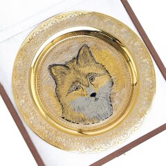 Декоративная тарелка «Лиса» с позолотой в деревянном футляре