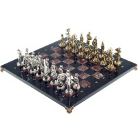 Подарочные шахматы «Дон Кихот» с бронзовыми фигурами на каменной доске (змеевик, креноид)