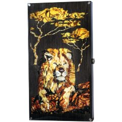 Подарочные нарды «Лев» из морёного дуба и янтаря