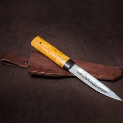 Якутский нож «Рыбак» с жёлтой рукоятью из карельской берёзы