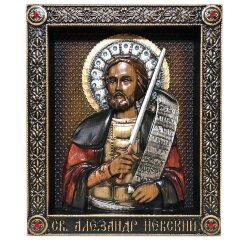 Большая резная икона «Александр Невский» из дерева