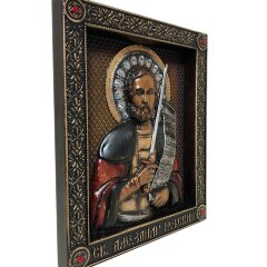 Большая резная икона «Александр Невский» из дерева