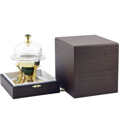 Икорница со стеклянной чашей и крышкой «Три Кита» на подставке из камня нефрит