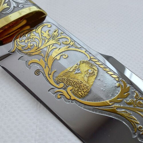 Подарочный нож «Золотой сокол» с позолоченным клинком из дамасской стали