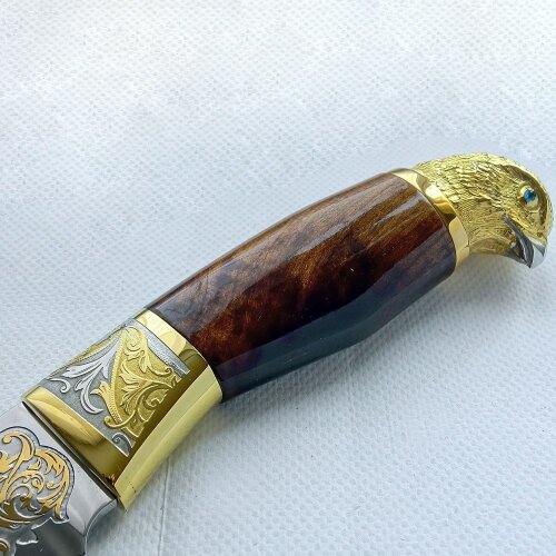 Подарочный нож «Золотой сокол» с позолоченным клинком из дамасской стали