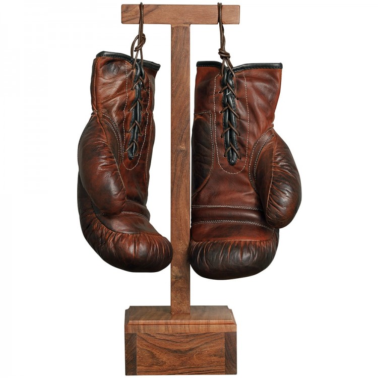 Интерьерный сувенир «Боксерские перчатки» из тёмной кожи на подставке