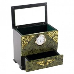 Подарочная шкатулка из камня змеевик «Классик» с часами для украшений