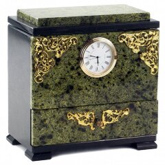 Подарочная шкатулка из камня змеевик «Классик» с часами для украшений