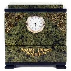 Подарочная шкатулка из камня змеевик «Классик» с часами для украшений