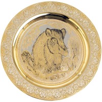 Декоративная тарелка «Кабан» с позолотой в деревянном футляре