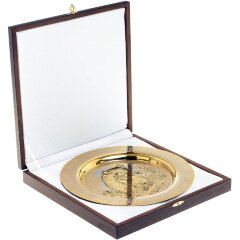 Декоративная тарелка «Кабан» с позолотой в деревянном футляре