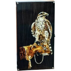 Подарочные нарды «Соколиная охота» из морёного дуба и янтарного камня