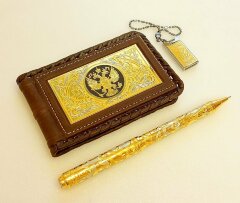 Набор «Визитница кожаная, ручка украшенная, флешка»