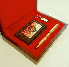 Набор «Визитница кожаная, ручка украшенная, флешка»