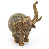 Бронзовая фигурка «Слон» с шаром из змеевика