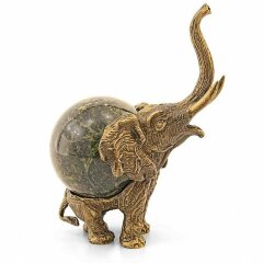 Бронзовая фигурка «Слон» с шаром из змеевика