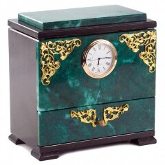 Подарочный ларец из камня змеевик «Классик» с часами для драгоценностей
