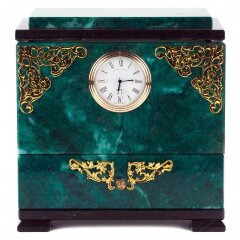 Подарочный ларец из камня змеевик «Классик» с часами для драгоценностей