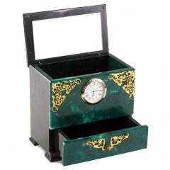 Подарочный ларец из камня змеевик «Классик» с часами для драгоценностей