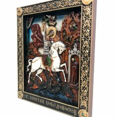 Большая резная икона «Георгий Победоносец» в подарок солдату