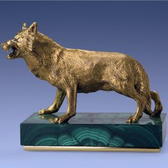 Сувенирная статуэтка «Золотой волк» на малахите в подарок мужчине охотнику